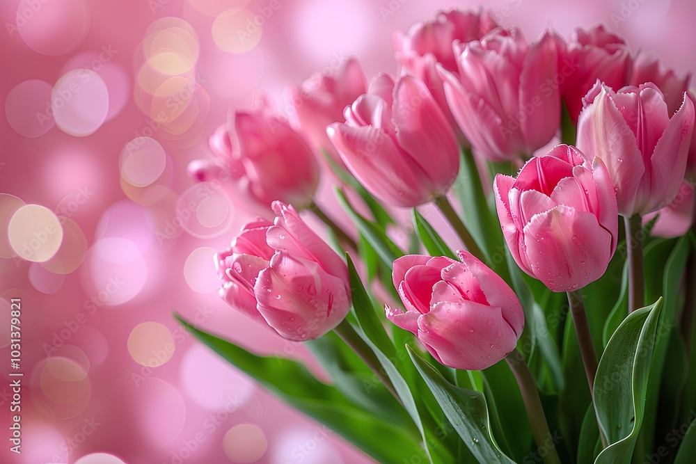 Fototapeta premium A bunch of pink tulips are in a vase