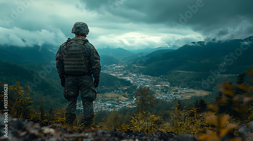 Soldier overlooking a valle...
