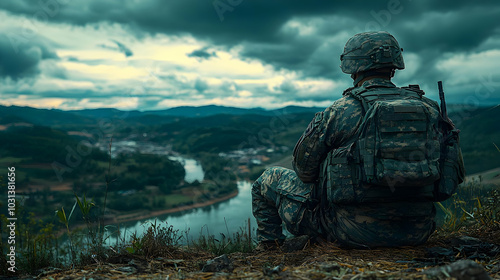 Soldier overlooking a seren...