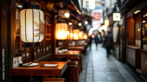 Wallpaper Mural Charming alleyway lined with lantern-lit dining tables at a traditional restaurant. Torontodigital.ca