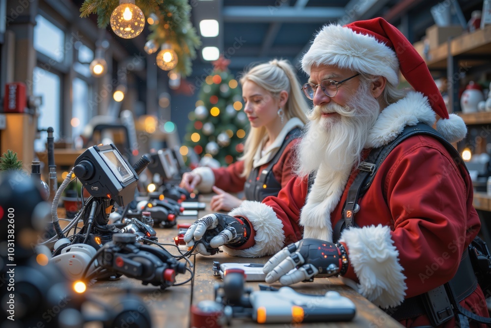Santa Claus in a Workshop with Robotic Tools Santa Claus in a Workshop with Robotic Tools