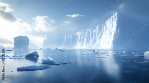 Serene icy landscape with t...