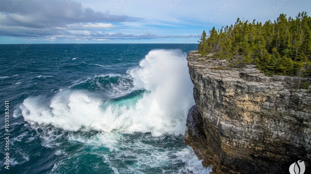 Powerful Waves Crash Against Rocky Shoreline Powerful Waves Crash Against Rocky Shoreline