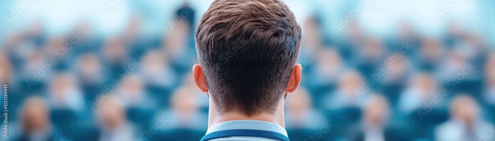 Fototapeta premium A leader before the crowd insights on public speaking and engagement in business settings