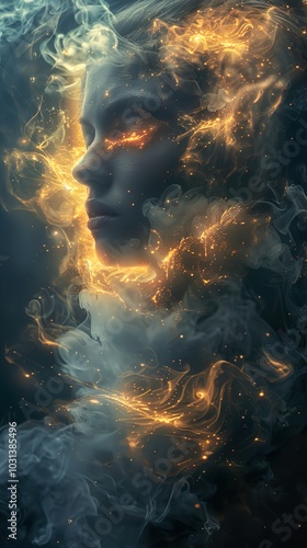 Mystical Portrait: Glowing Smoke and Sparkles