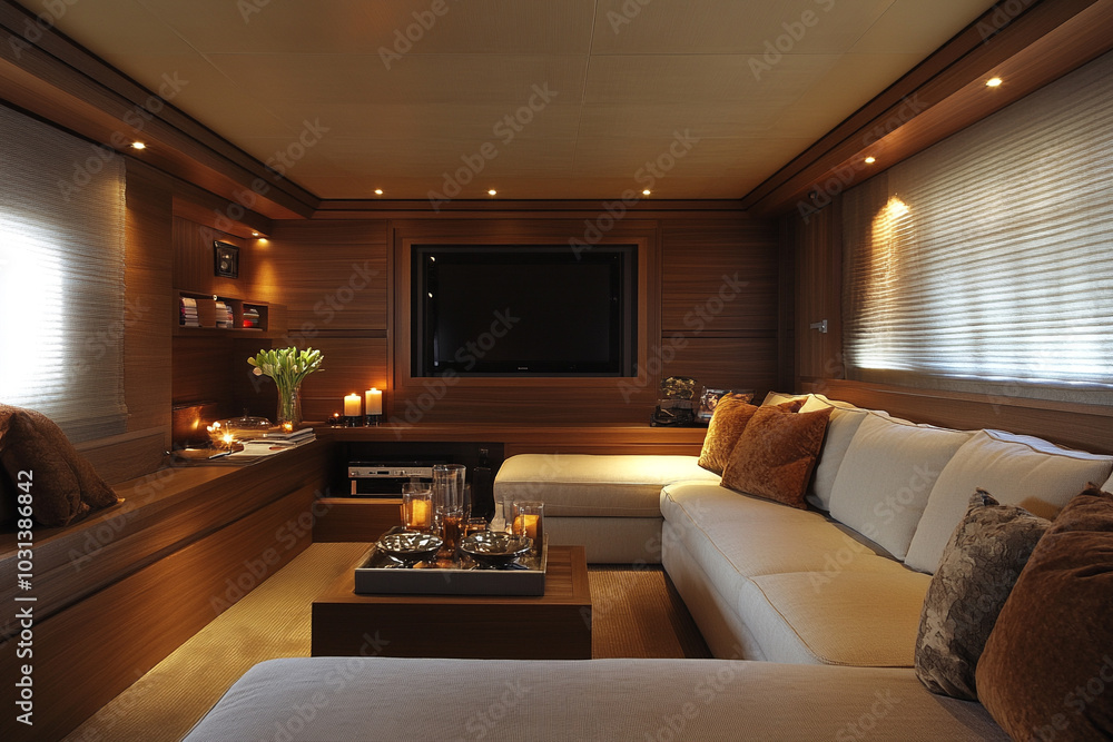 Modern Living Room with Sectional Sofa and Built-In Media Center Modern Living Room with Sectional Sofa and Built-In Media Center