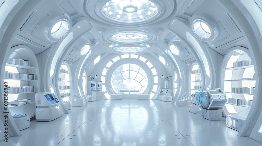 Obraz premium Fantastic White room or scientific laboratory. Science elements and innovation background