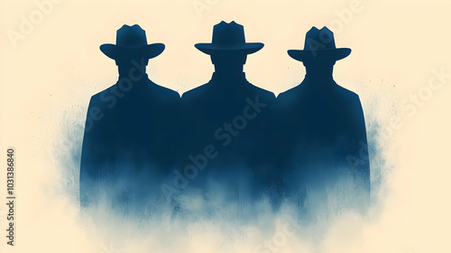 Silhouetted figures in hats...