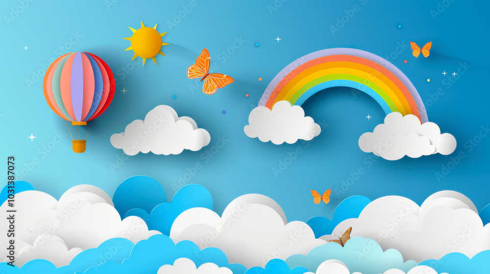 Beautiful fluffy clouds on blue sky background with summer sun Beautiful fluffy clouds on blue sky background with summer sun