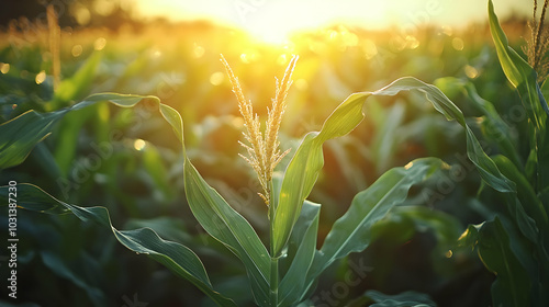 Sunlit cornfield with vibra...