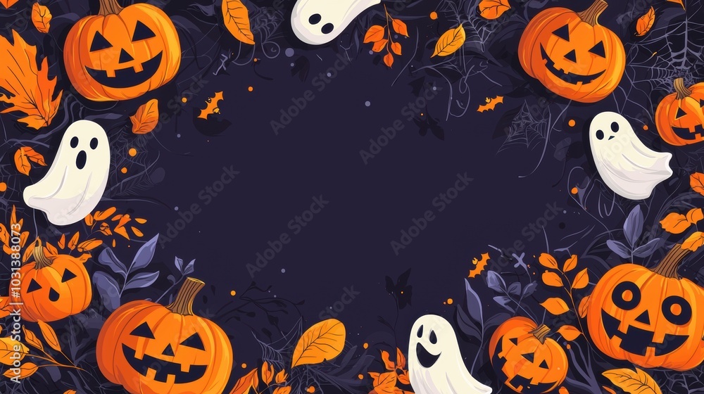 Free Halloween Background with Pumpkins and Ghosts Free Halloween Background with Pumpkins and Ghosts