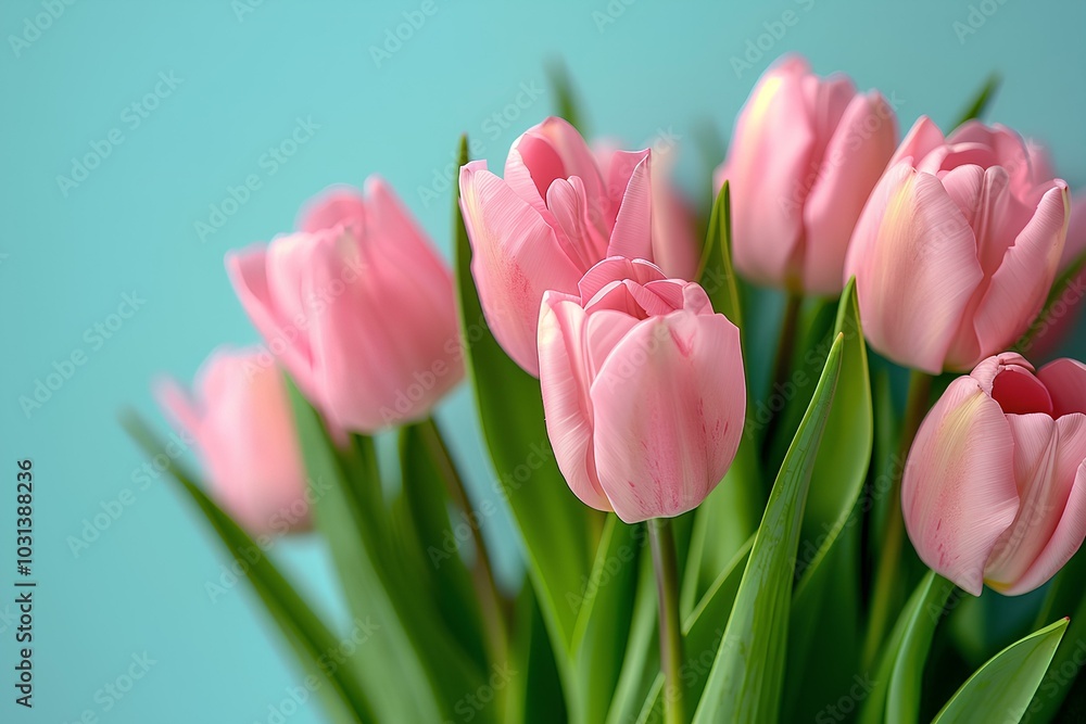 Naklejka premium A bunch of pink tulips are in a vase