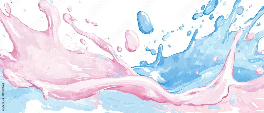 Fototapeta premium Colorful splashes of pink and blue water on a white isolate background.