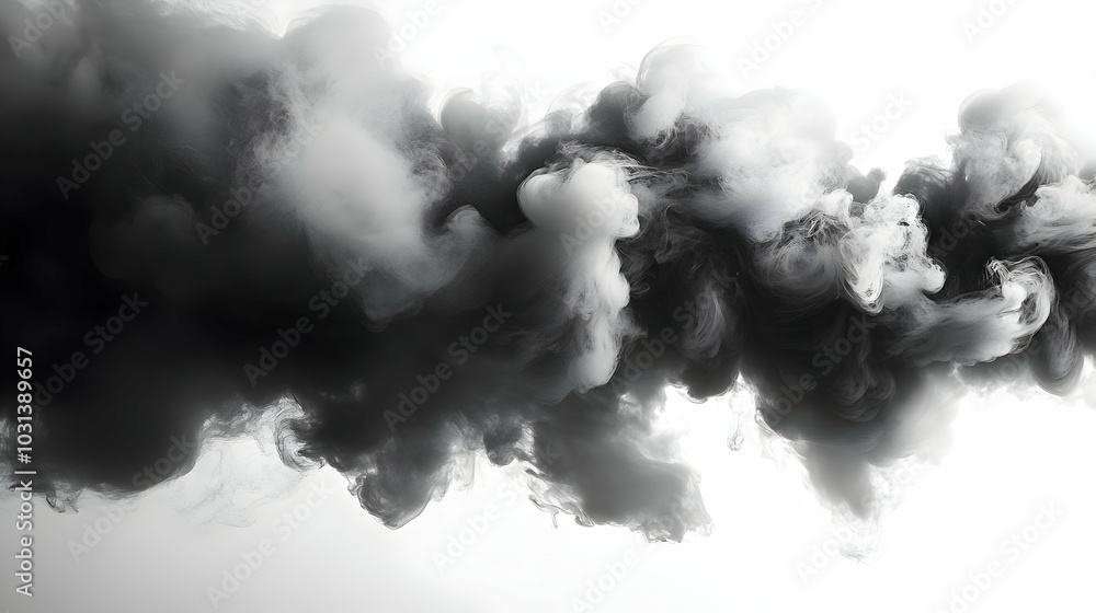 Abstract black smoke swirling against a white background. Abstract black smoke swirling against a white background.