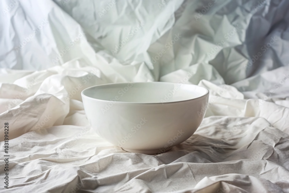 Elegant White Ceramic Bowl on Soft Tissue Paper - Minimalist Interior Decor Photography Elegant White Ceramic Bowl on Soft Tissue Paper - Minimalist Interior Decor Photography