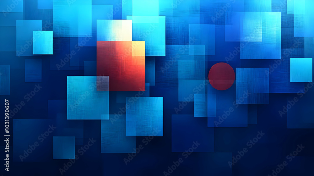 Abstract design featuring colorful squares on a blue background. Abstract design featuring colorful squares on a blue background.