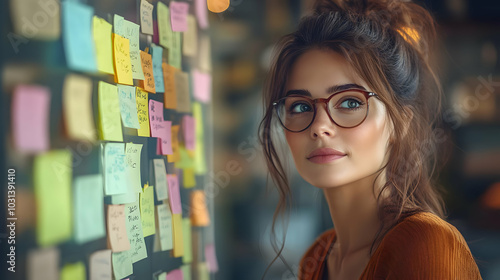 A young woman with glasses ...
