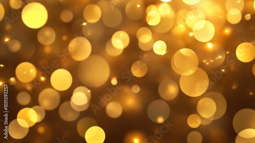 Abstract golden bokeh circles forming a soft and glowing pattern, ideal for artistic and creative concepts.