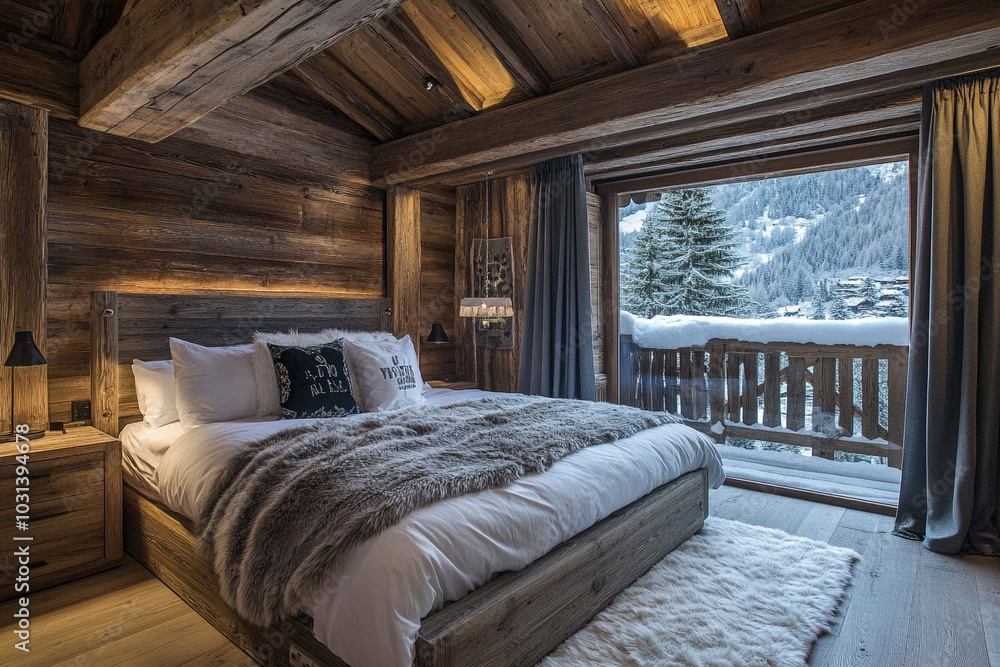Rustic Bedroom with a Wooden Headboard and Cozy Decor Rustic Bedroom with a Wooden Headboard and Cozy Decor