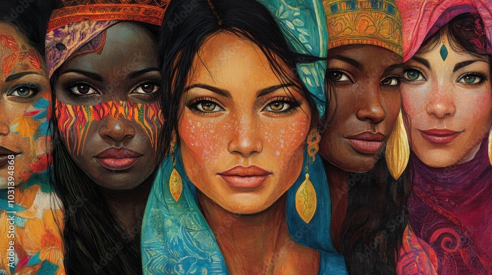 Colorful depiction of a group of women from different cultures, symbolizing global unity and empowerment for International Women Day. Colorful depiction of a group of women from different cultures, symbolizing global unity and empowerment for International Women Day.