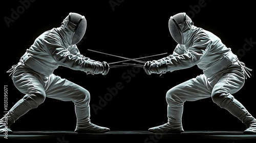 Two fencers in a dramatic d...