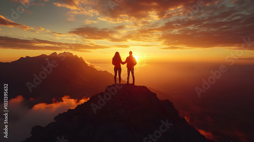 Silhouetted couple holding ...