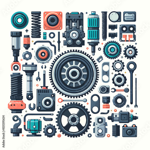 A collection of mechanical parts and gears