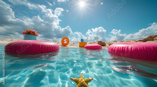 Colorful pool floats and st...