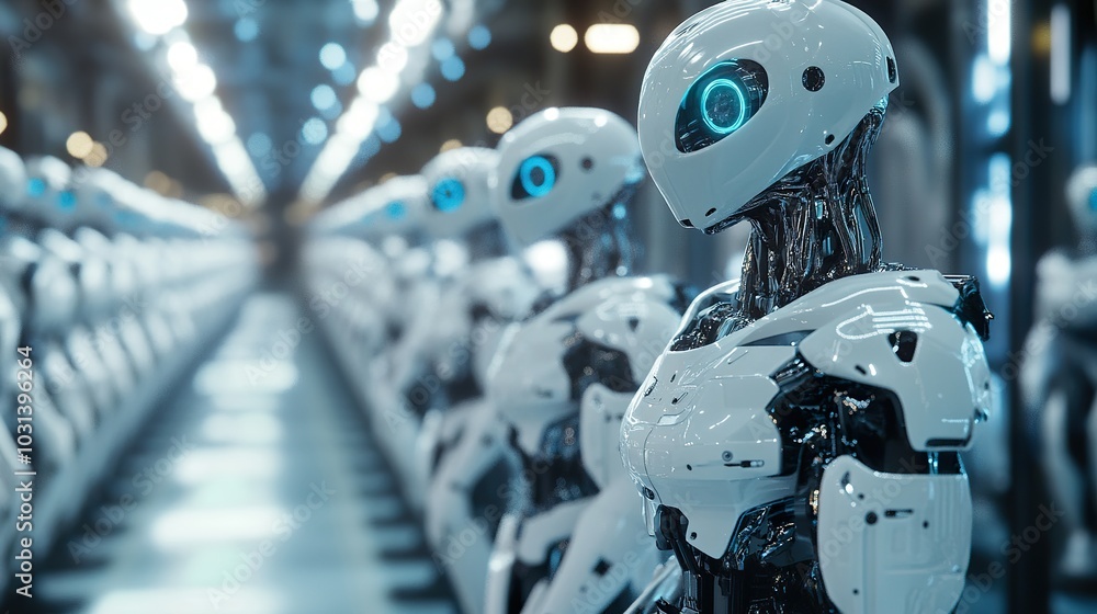 Advanced robotics in a high-tech factory automating complex tasks, reducing manual labor and human error Advanced robotics in a high-tech factory automating complex tasks, reducing manual labor and human error