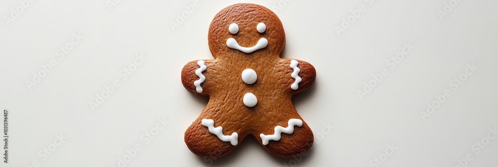 A classic gingerbread man cookie decorated with white icing, isolated on a white background. Perfect for holiday baking, Christmas decorations, and festive treats. A classic gingerbread man cookie decorated with white icing, isolated on a white background. Perfect for holiday baking, Christmas decorations, and festive treats.
