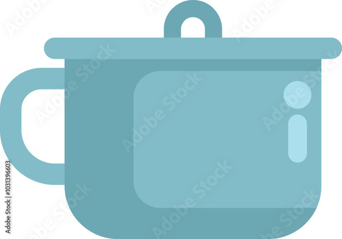 Cuadro en lienzo Simple design illustration of a blue metal cooking pot with lid and handle on a