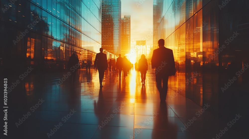 Silhouettes of business people walking at sunset. Silhouettes of business people walking at sunset.