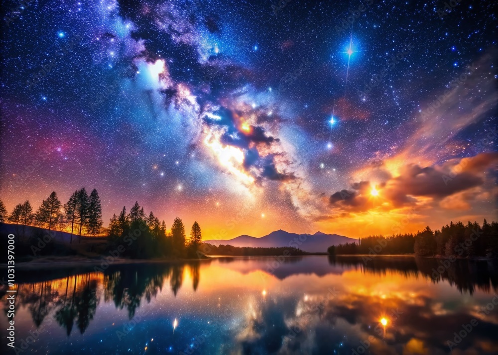 Enchanting Starry Sky Serenade with Twinkling Stars and a Cosmic Dance of Light in a Serene Night Landscape Enchanting Starry Sky Serenade with Twinkling Stars and a Cosmic Dance of Light in a Serene Night Landscape