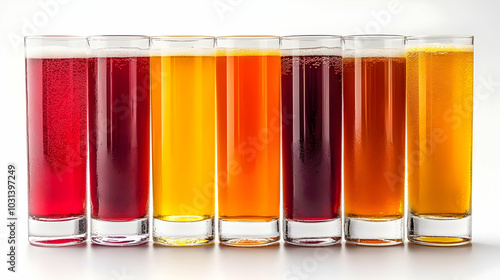 A row of colorful drinks in...