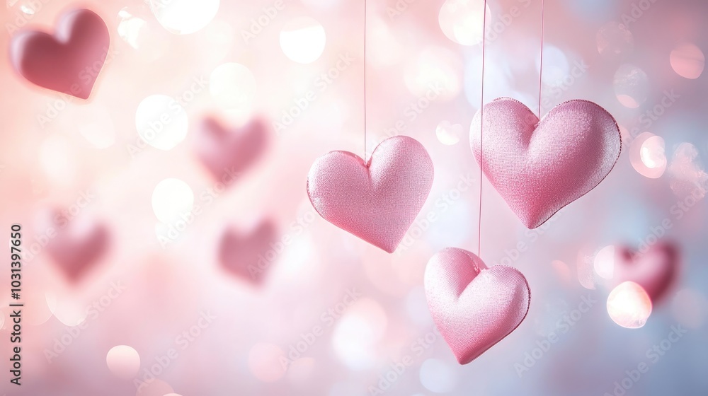 Blush pink canvas with floating heart shapes and a gentle bokeh effect, creating a soft and romantic Valentines Day look Blush pink canvas with floating heart shapes and a gentle bokeh effect, creating a soft and romantic Valentines Day look