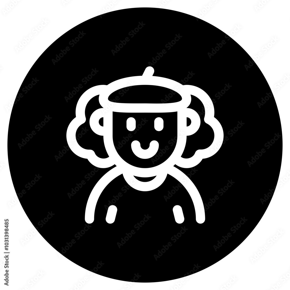 Editable artist with long curly hair avatar vector icon. User, profile, identity, persona. Part of a big icon set family. Perfect for web and app interfaces, presentations, infographics, etc Editable artist with long curly hair avatar vector icon. User, profile, identity, persona. Part of a big icon set family. Perfect for web and app interfaces, presentations, infographics, etc