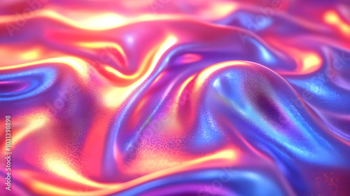 Colorful, flowing fabric with a shiny, iridescent texture.