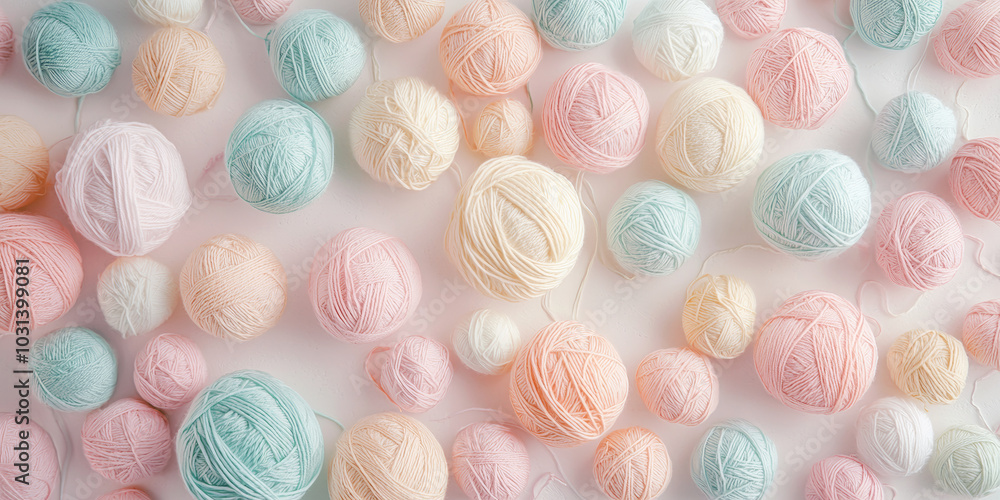 A pastel colored display of yarn balls, generative AI A pastel colored display of yarn balls, generative AI