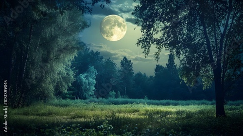 Bright Moon Over a Tranquil Forest