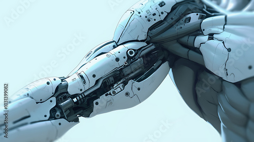 robotic hand, muscular robotic arm machine 3d illustration