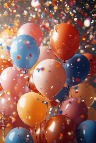 Colorful Balloons and Confetti Celebration with Vibrant Party Atmosphere and Festive Cheerful Vibes