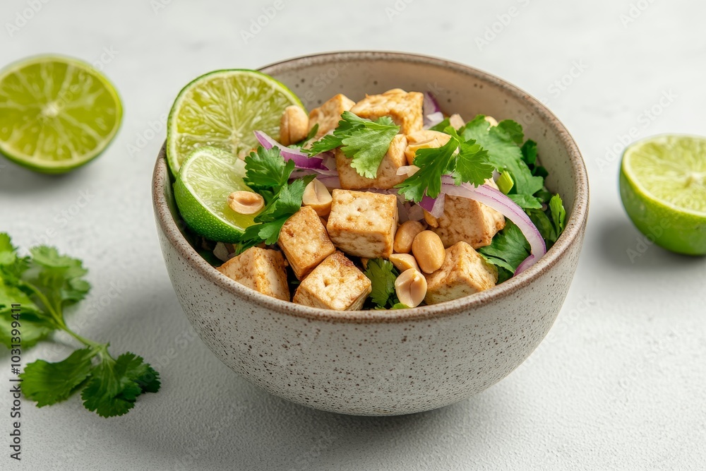 A refreshing and flavorful tofu larb salad, featuring crispy tofu, fresh herbs, red onion, peanuts, and a squeeze of lime. This vegetarian dish is packed with flavor and perfect for a light lunch or d A refreshing and flavorful tofu larb salad, featuring crispy tofu, fresh herbs, red onion, peanuts, and a squeeze of lime. This vegetarian dish is packed with flavor and perfect for a light lunch or d