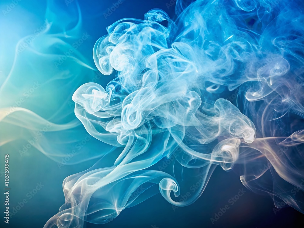 Fototapeta premium Ethereal Double Exposure Smoke Swirl on Cool Blue Background for Serene Atmosphere