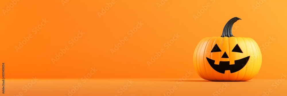 A single jack-o'-lantern pumpkin with a friendly face sits on an orange background, perfect for Halloween celebrations, decorations, and festive events. A single jack-o'-lantern pumpkin with a friendly face sits on an orange background, perfect for Halloween celebrations, decorations, and festive events.