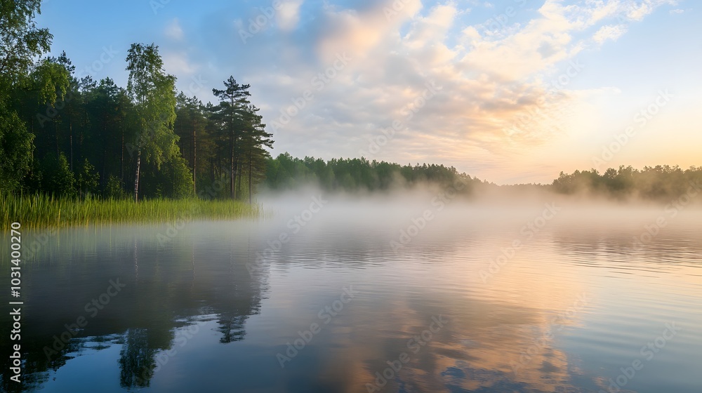 Fog Rolling Over Tranquil Lake Fog Rolling Over Tranquil Lake