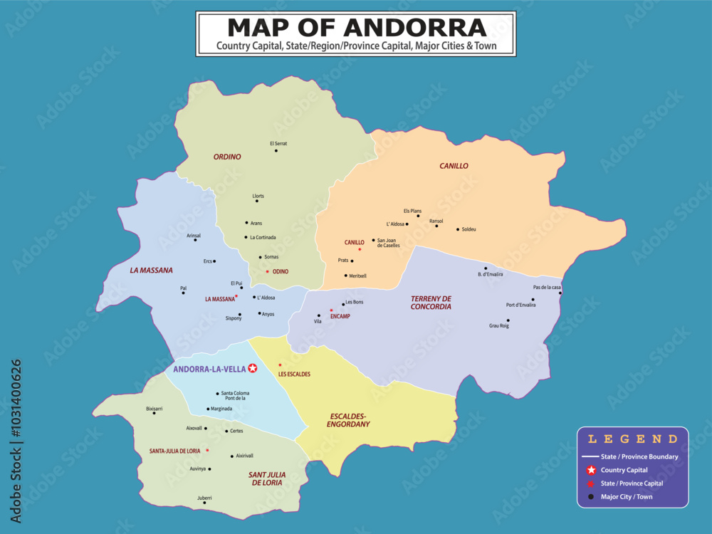 Fototapeta premium European Country Geography Political map. Political map of country with capital, province or state capital, major cities and town.