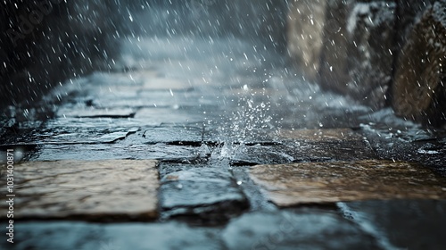 Hailstorm Bouncing Off Stone Pathway