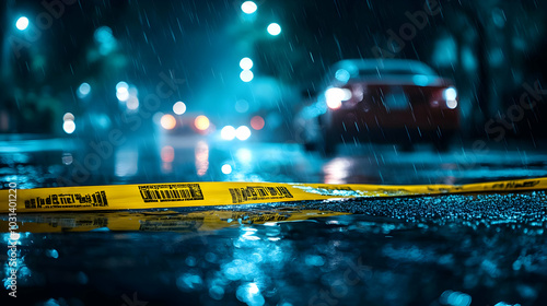 Rainy street scene with pol...