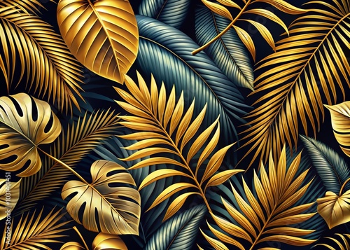 Wallpaper Mural Exotic Golden Tropical Palm Leaves Pattern for Fashion Design and Decor Torontodigital.ca