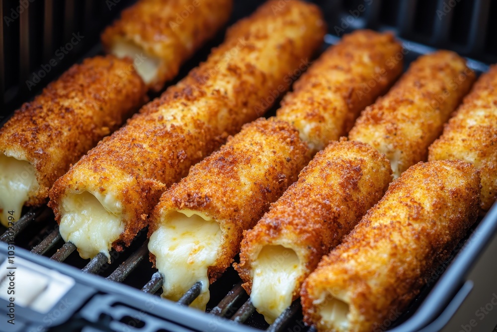 A grilled mozzarella stick on a barbecue grill A grilled mozzarella stick on a barbecue grill